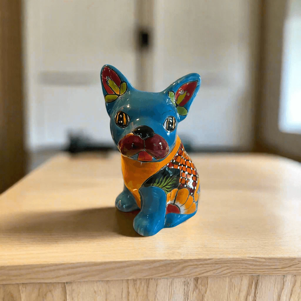 Vibrant Handcrafted Talavera French Bulldog Statue | Unique Medium Dog Sculpture 1 Vibrant Handcrafted Talavera French Bulldog Statue | Unique Medium Dog Sculpture