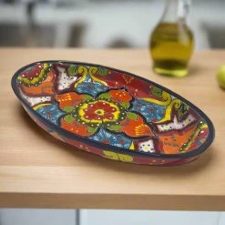 Custom Talavera Dinnerware Set | Hand-Painted Mexican Ceramic -Pottery And Glassware XL Oval Talavera Platter Colorful Hand Painted Mexican Pottery 1