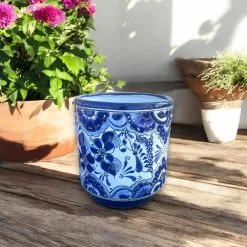 Artisan Talavera Planter | Blue & White Mexican Flower Pot -Pottery And Glassware artisan talavera blue white flower pot mexican planter