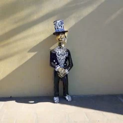 Blue & White Talavera Catrin Statue | Day Of The Dead Figurine