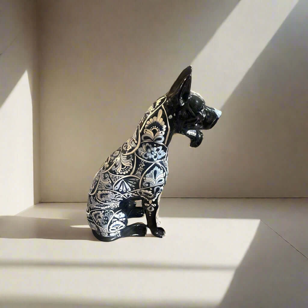 Blue & White Talavera Dog Statue | Handmade Ceramic Art 1 Blue & White Talavera Dog Statue | Handmade Ceramic Art
