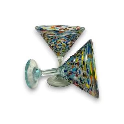 Confetti Pebbled Martini Glass | Hand-Blown Mexican Barware -Pottery And Glassware confetti pebbled martini glass handblown mexican