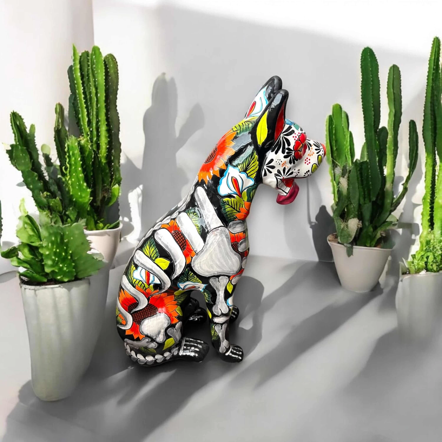 Day Of The Dead Talavera Dog Statue | Vibrant Mexican Ceramic Sculpture 3 Day Of The Dead Talavera Dog Statue | Vibrant Mexican Ceramic Sculpture - Image 3