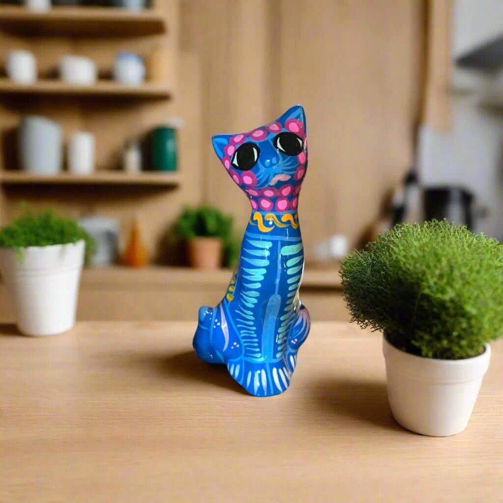 Hand-Painted Guerrero Cat Statue | Colorful Mexican Ceramic Figure (Medium) 1 Hand-Painted Guerrero Cat Statue | Colorful Mexican Ceramic Figure (Medium)