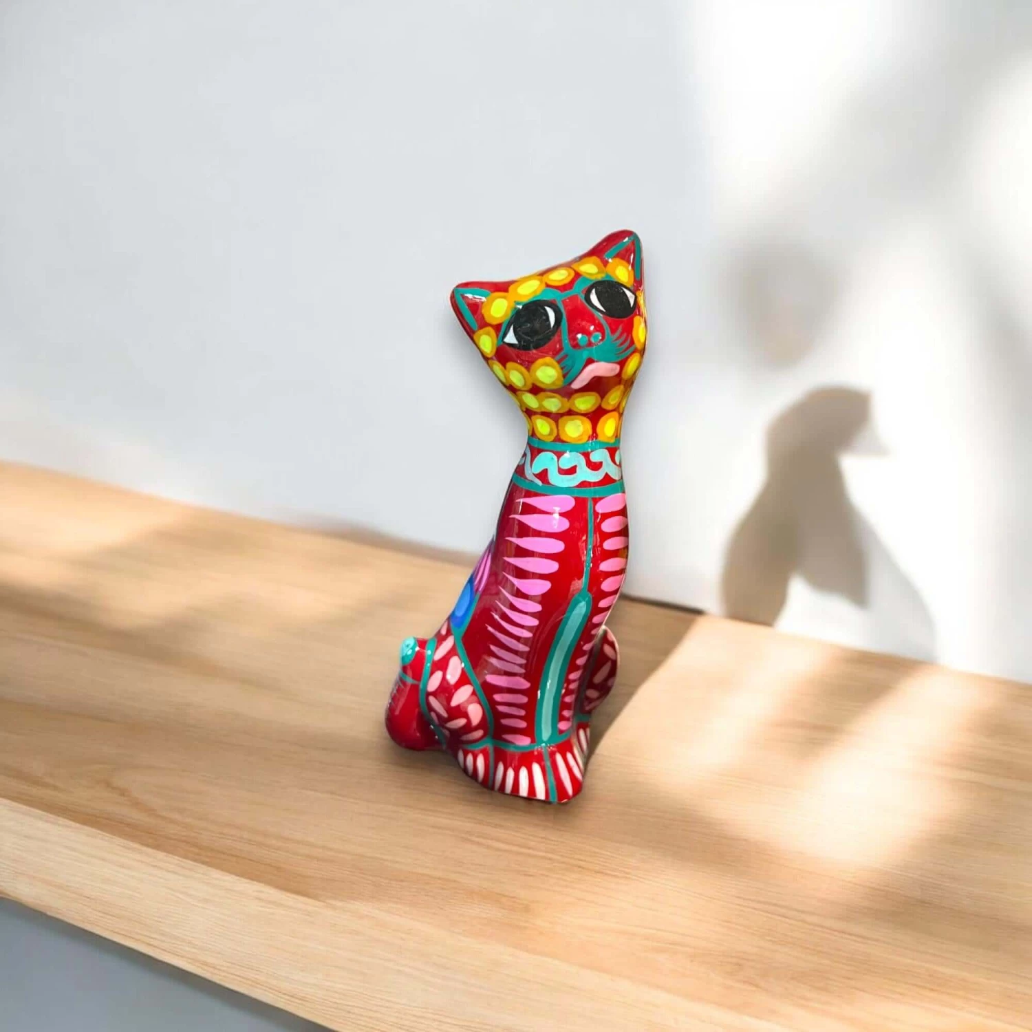 Hand-Painted Guerrero Cat Statue | Colorful Mexican Ceramic Figure (Medium) 4 Hand-Painted Guerrero Cat Statue | Colorful Mexican Ceramic Figure (Medium) - Image 4