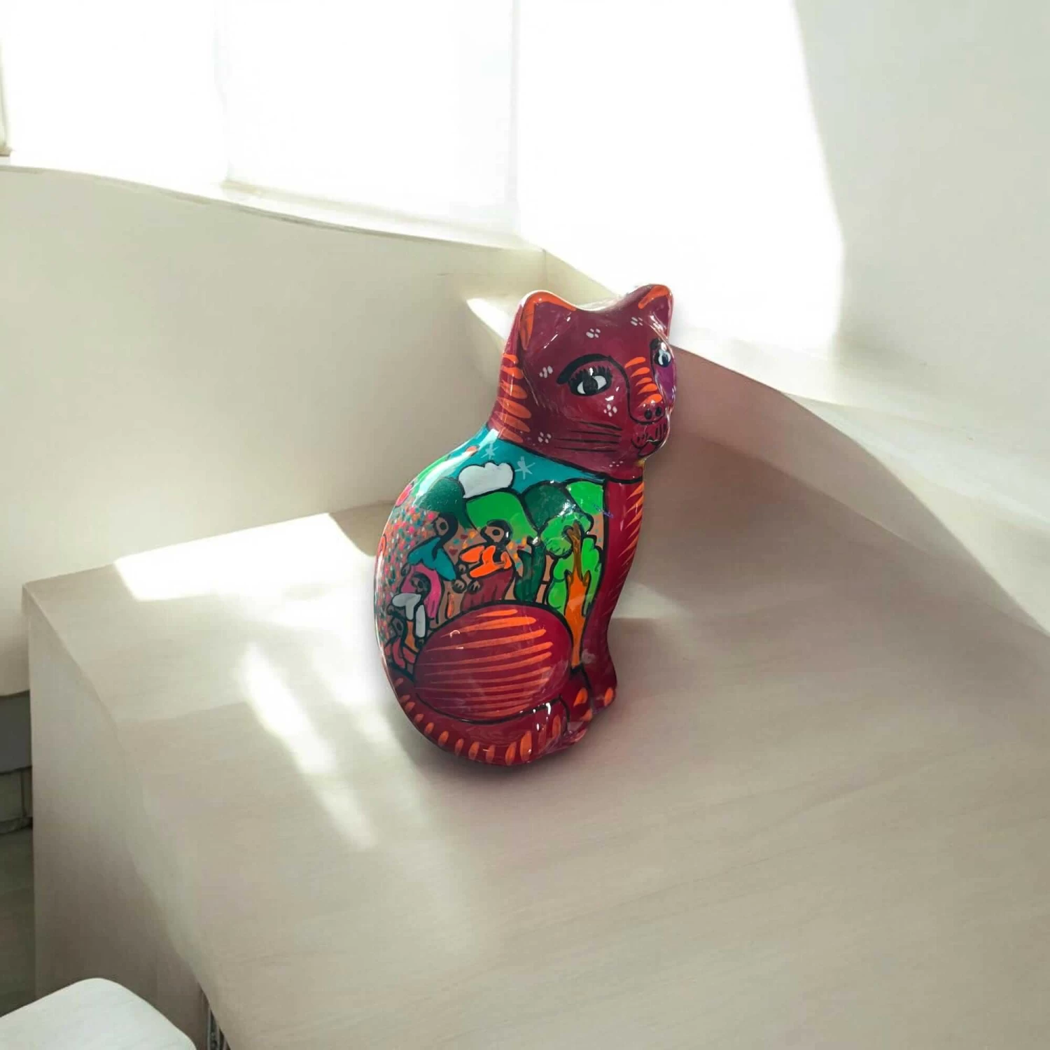 Hand-Painted Guerrero Cat | Colorful Mexican Gato Statue (Medium Size) 3 Hand-Painted Guerrero Cat | Colorful Mexican Gato Statue (Medium Size) - Image 3