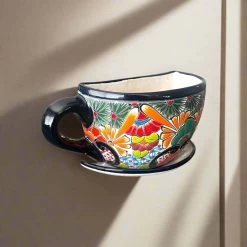 Talavera Coffee Cup Planter | Hand-Painted Mexican Wall Pot