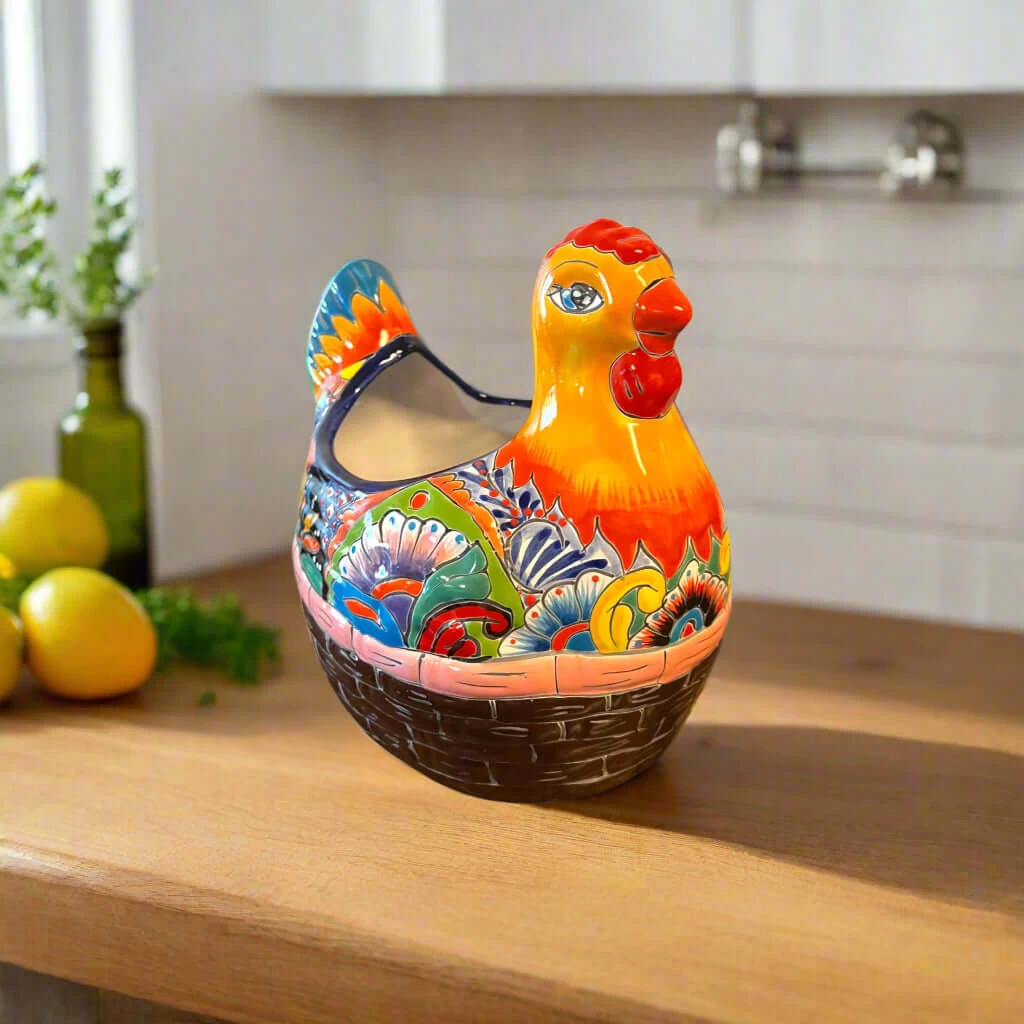 Talavera Chicken Planter | Hand-Painted Mexican Ceramic Statue 3 Talavera Chicken Planter | Hand-Painted Mexican Ceramic Statue - Image 3