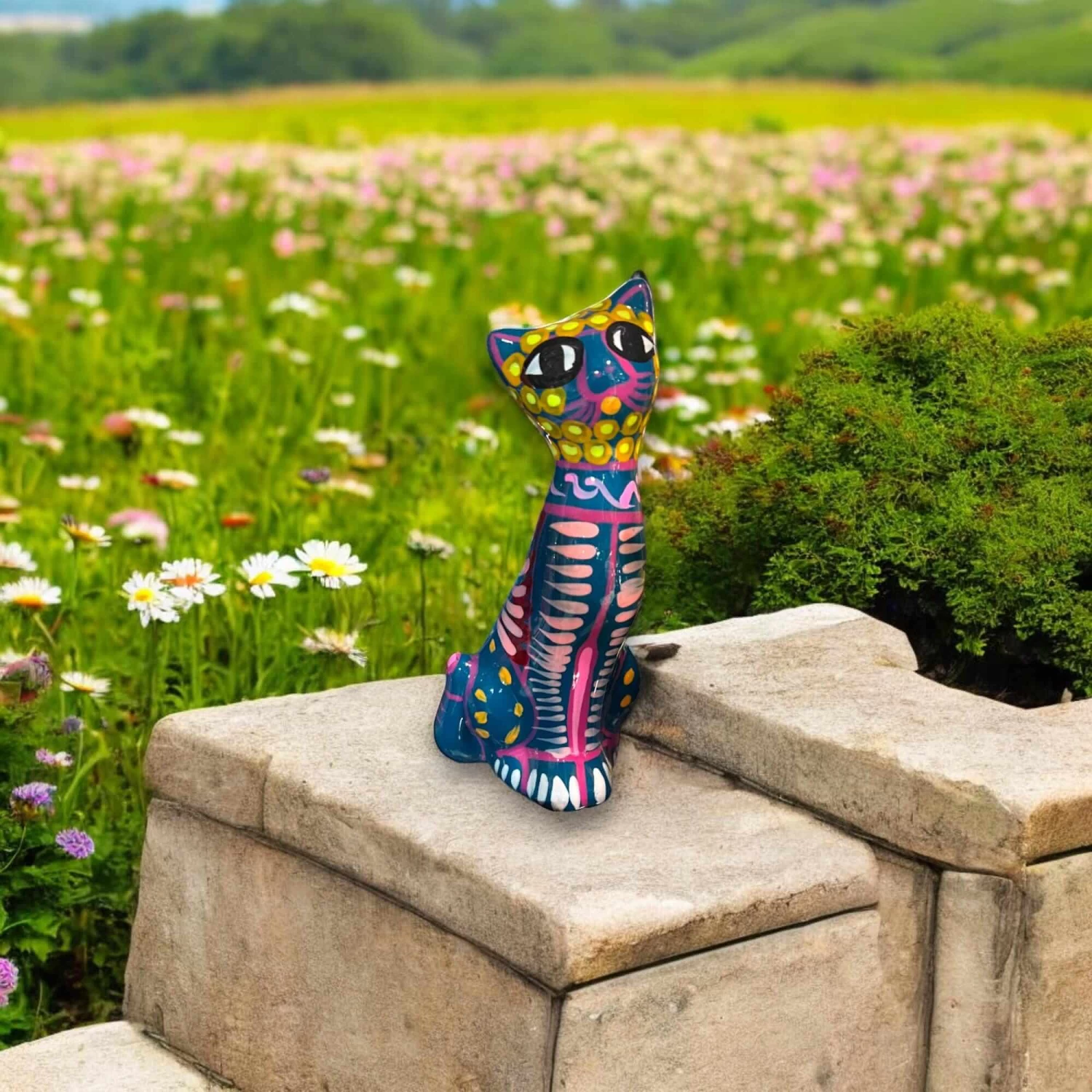 Hand-Painted Guerrero Cat Statue | Colorful Mexican Ceramic Figure (Medium) 3 Hand-Painted Guerrero Cat Statue | Colorful Mexican Ceramic Figure (Medium) - Image 3
