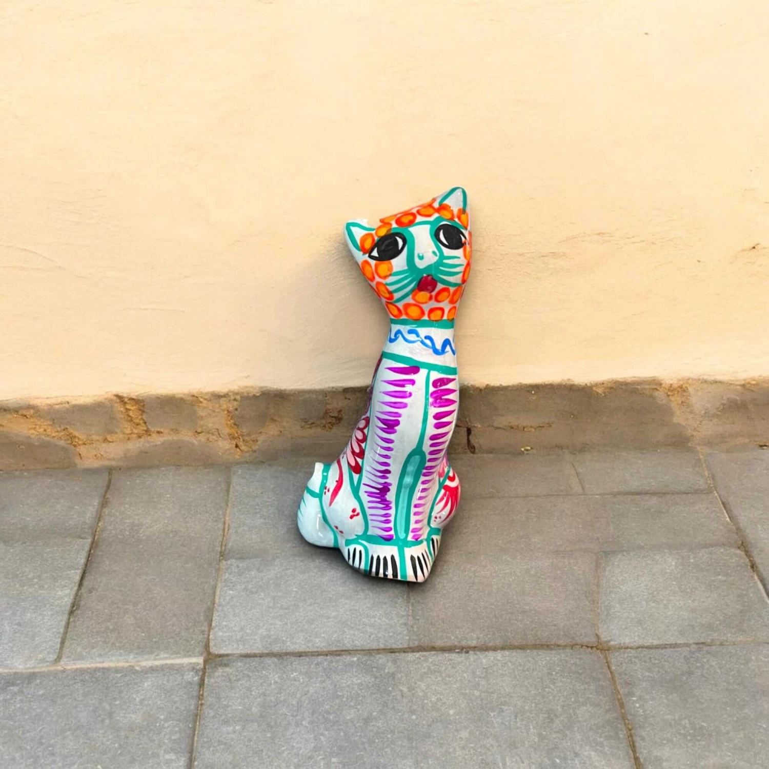 Hand-Painted Guerrero Cat Statue | Colorful Mexican Ceramic Figure (Medium) 2 Hand-Painted Guerrero Cat Statue | Colorful Mexican Ceramic Figure (Medium) - Image 2