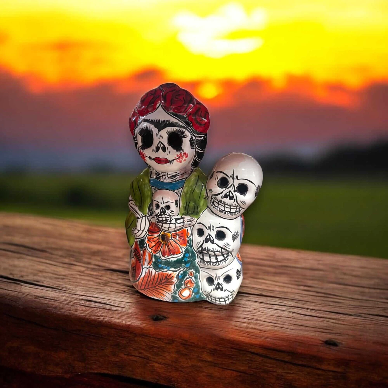 Handcrafted Talavera Frida Statue | Colorful Day Of The Dead Calavera Skull Decor 2 Handcrafted Talavera Frida Statue | Colorful Day Of The Dead Calavera Skull Decor - Image 2
