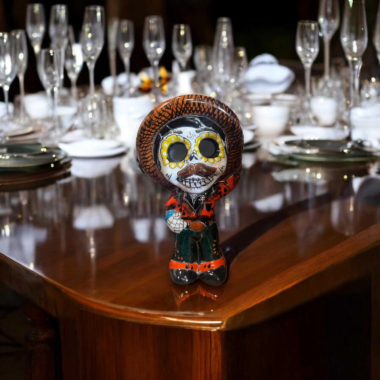 Talavera Skeleton Statue | Day Of The Dead Figurine With Sombrero 4 Talavera Skeleton Statue | Day Of The Dead Figurine With Sombrero - Image 4