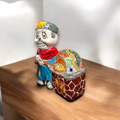 Talavera Skeleton Cook | 8" Day Of The Dead Chef Figurine With Oven -Pottery And Glassware handcrafted talavera skeleton man statue