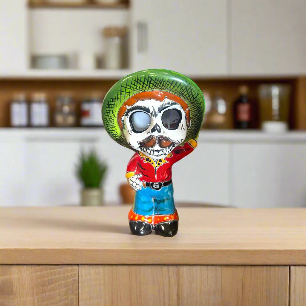 Talavera Skeleton Statue | Day Of The Dead Figurine With Sombrero 2 Talavera Skeleton Statue | Day Of The Dead Figurine With Sombrero - Image 2