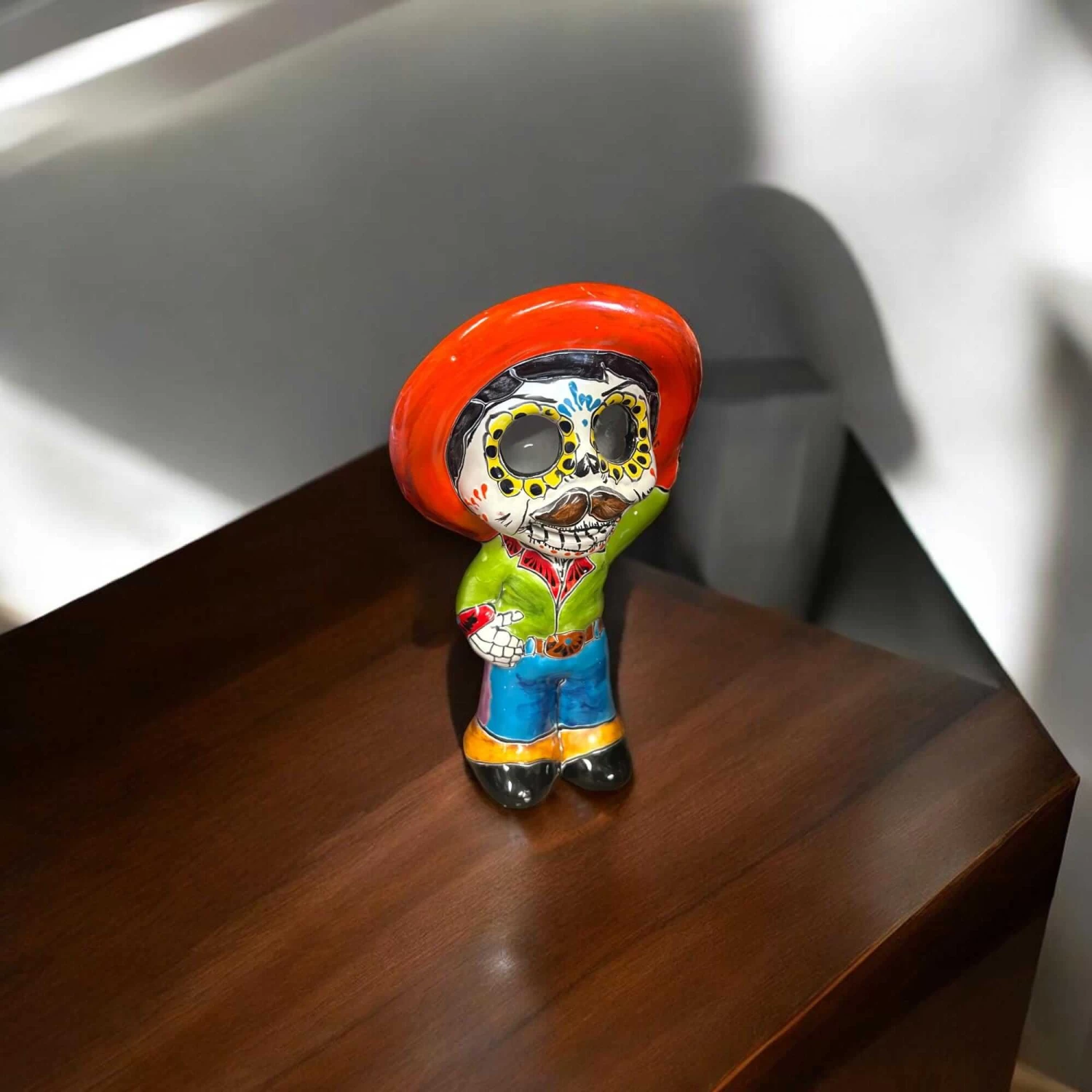 Talavera Skeleton Statue | Day Of The Dead Figurine With Sombrero 3 Talavera Skeleton Statue | Day Of The Dead Figurine With Sombrero - Image 3