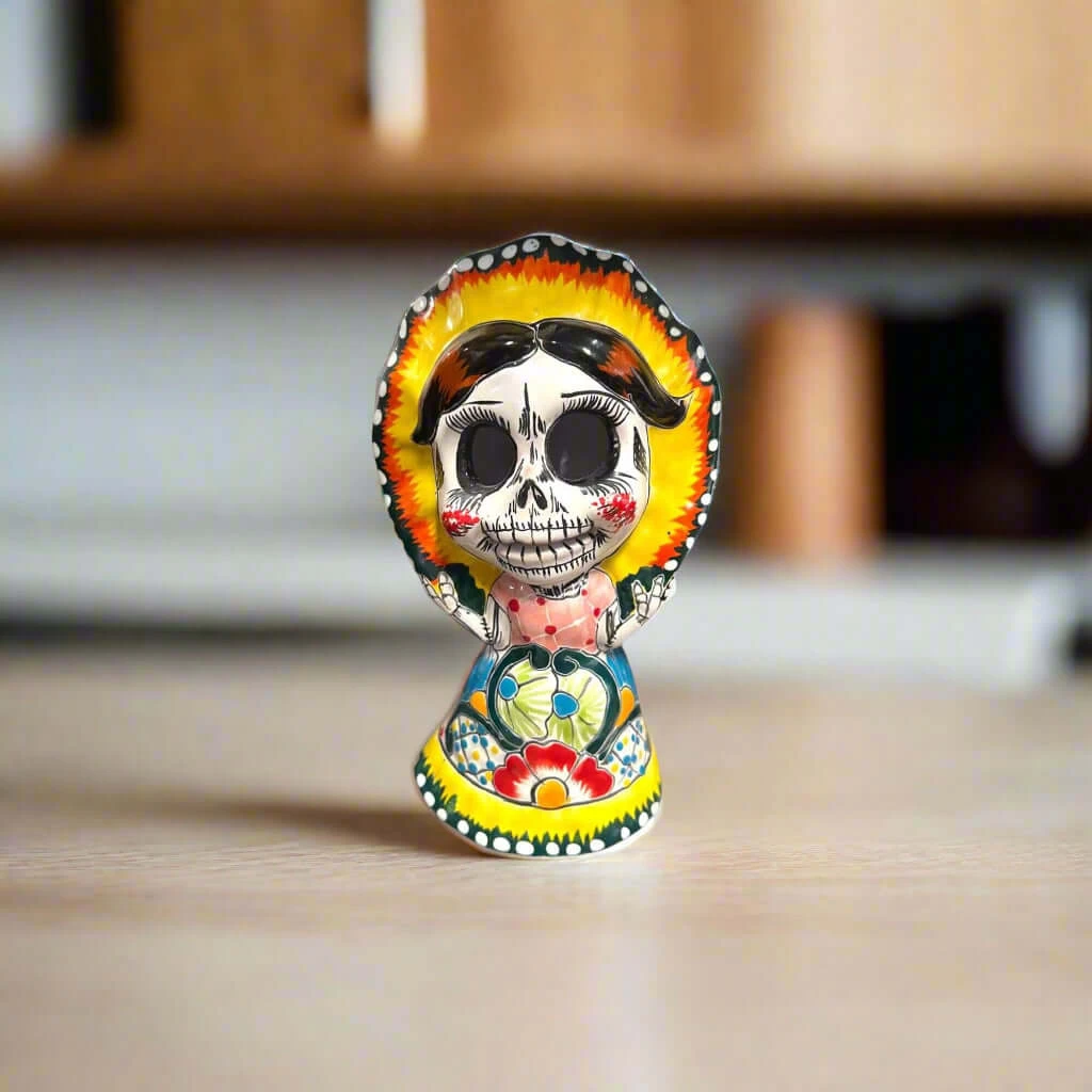 Talavera Skeleton Woman | Day Of The Dead Figurine In Traditional Dress 2 Talavera Skeleton Woman | Day Of The Dead Figurine In Traditional Dress - Image 2