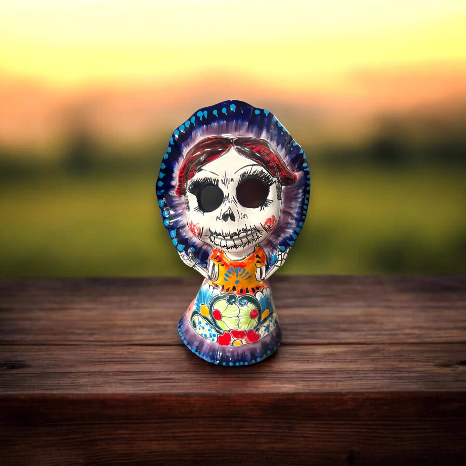 Talavera Skeleton Woman | Day Of The Dead Figurine In Traditional Dress 3 Talavera Skeleton Woman | Day Of The Dead Figurine In Traditional Dress - Image 3
