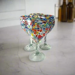Mexican Confetti Rock Wine Glass | Hand-Blown Confetti Design -Pottery And Glassware handcrafted mexican confetti wine glass