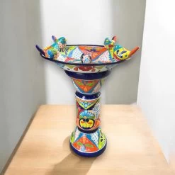 Handmade Talavera Bird Bath Fountain | Mexican Ceramic Art -Pottery And Glassware handmade talavera bird bath fountain mexican art