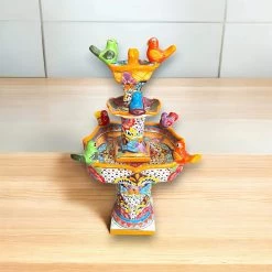 Handmade Talavera Bird Fountain | Authentic Outdoor Water Fountain (27” Tall -Pottery And Glassware handmade talavera bird fountain vibrant colors