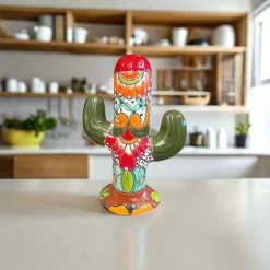 Handmade Talavera Cactus Statue | Vibrant Mexican Ceramic Art
