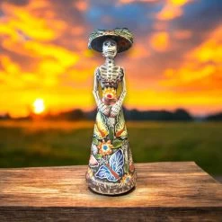 Talavera Catrina Figurine | Handmade Day Of The Dead Skeleton Art -Pottery And Glassware handmade talavera catrina day of the dead