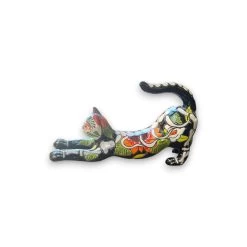 Handmade Talavera Stretching Cat Statue | Day Of The Dead Mexican Folk Art -Pottery And Glassware handmade talavera stretching cat statue