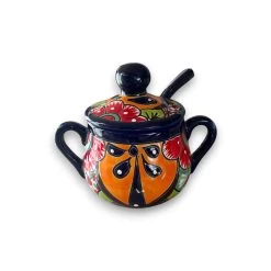 Handmade Talavera Sugar Jar | Mexican Pottery W/ Spoon -Pottery And Glassware handmade talavera sugar jar mexican pottery spoon