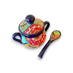 Handmade Talavera Sugar Jar | Mexican Pottery W/ Spoon -Pottery And Glassware handmade talavera sugar jar mexican pottery 1