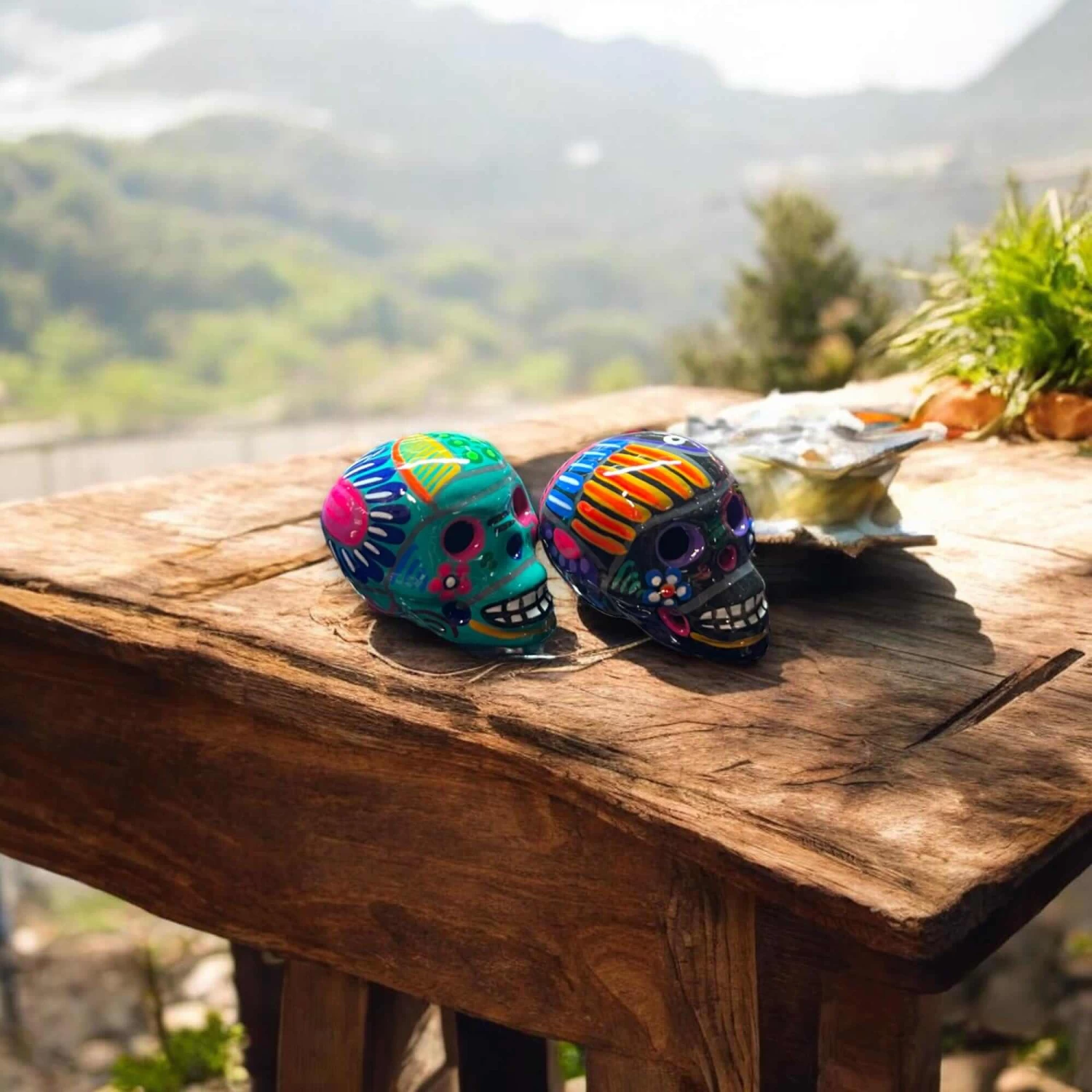 Hand-Painted Guerrero Skull | Colorful Mexican Artisan Statue - Image 4