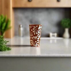 Handmade Skull Decanter Set | Brown & White Mexican Barware -Pottery And Glassware handmade mexican barware brown white shot glass