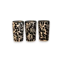 Handmade Skull Decanter Set | Black & White Mexican Barware -Pottery And Glassware handmade mexican black white shot glass set
