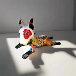 Talavera Bull Terrier Statue | Hand-Painted Colorful Dog Sculpture -Pottery And Glassware handmade talavera bull terrier statue colorful