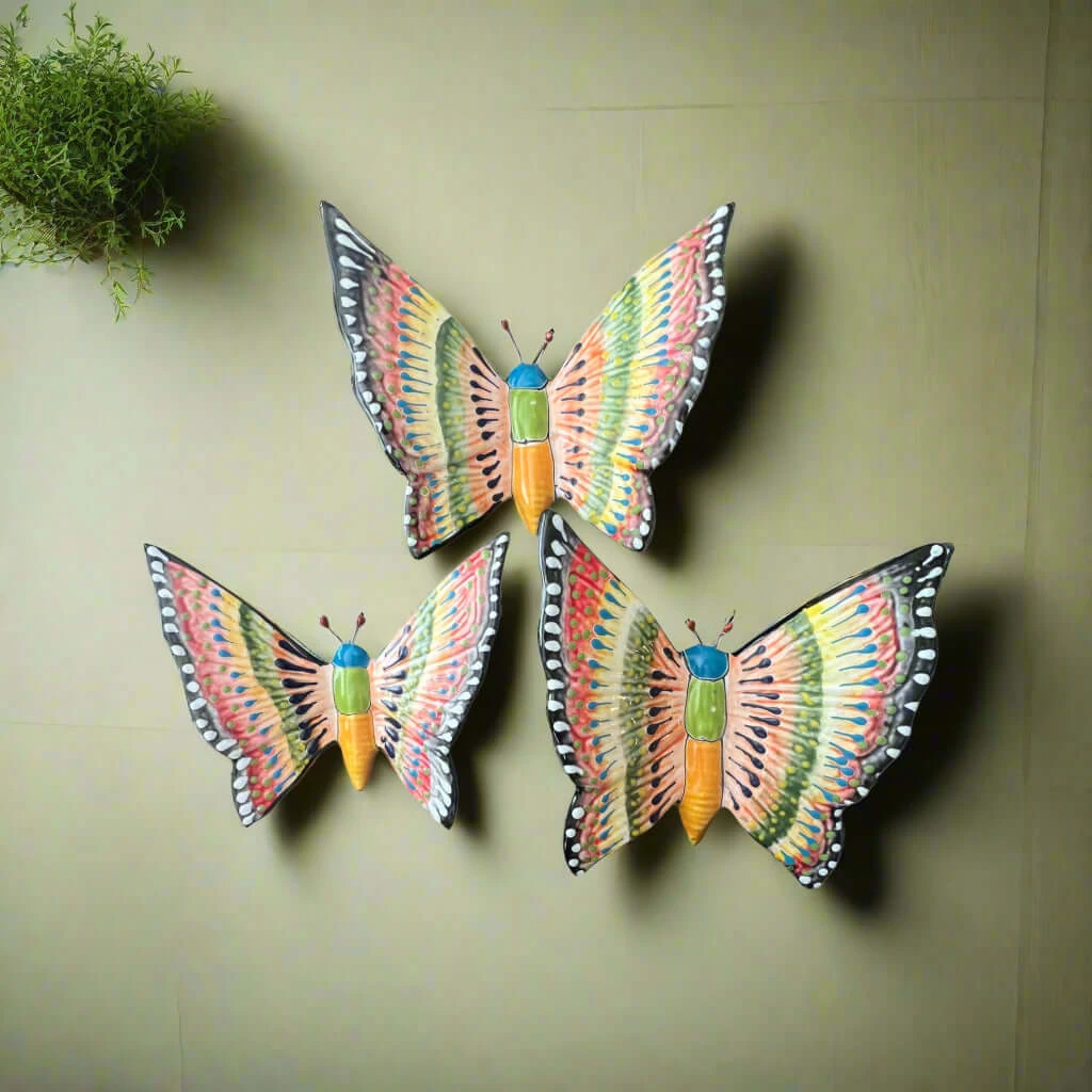 Set Of 3 Talavera Butterfly Wall Hangings | Handmade Ceramic Decor 2 Set Of 3 Talavera Butterfly Wall Hangings | Handmade Ceramic Decor - Image 2