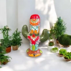 Handmade Talavera Cactus Statue | Vibrant Mexican Ceramic Art -Pottery And Glassware handmade talavera cactus statue mexican ceramic