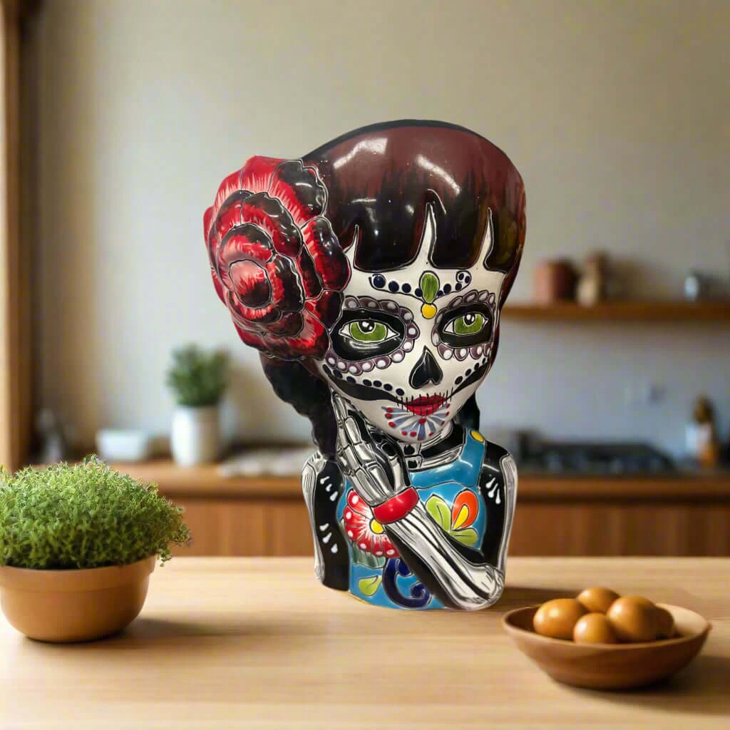 Talavera Day Of The Dead Face Planter | Handmade Skull Ceramic Pot 2 Talavera Day Of The Dead Face Planter | Handmade Skull Ceramic Pot - Image 2