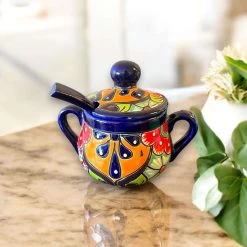 Handmade Talavera Sugar Jar | Mexican Pottery W/ Spoon
