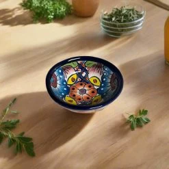 Small Talavera Salsa Bowl | Handmade Mexican Sauce Dish -Pottery And Glassware handmade talavera salsa bowl mexico