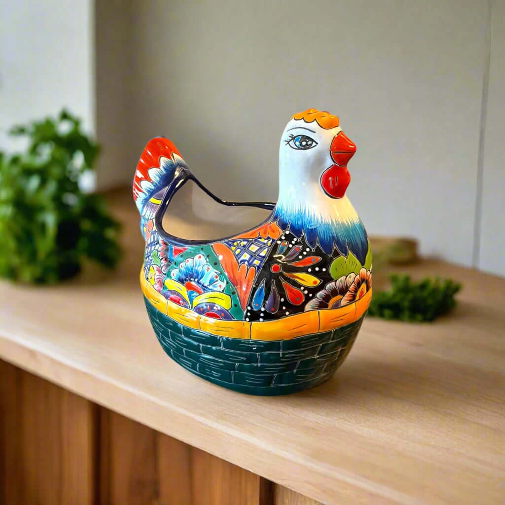 Talavera Chicken Planter | Hand-Painted Mexican Ceramic Statue 2 Talavera Chicken Planter | Hand-Painted Mexican Ceramic Statue - Image 2