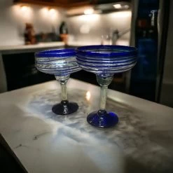 Mexican Margarita Glass | Hand-Blown Blue Swirl Cocktail Cup -Pottery And Glassware il 1140xN.5917566572 e444