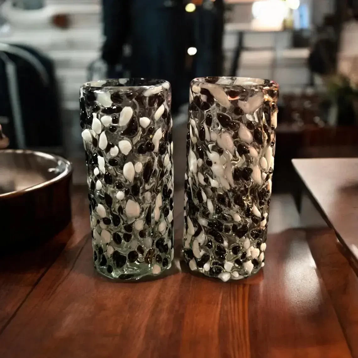 Handmade Mexican Double Shot Glass | Artisanal Black & White Confetti Design 2 Handmade Mexican Double Shot Glass | Artisanal Black & White Confetti Design - Image 2