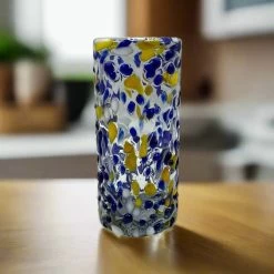 Mexican Double Shot Glass | Blue And Yellow Artisan Barware