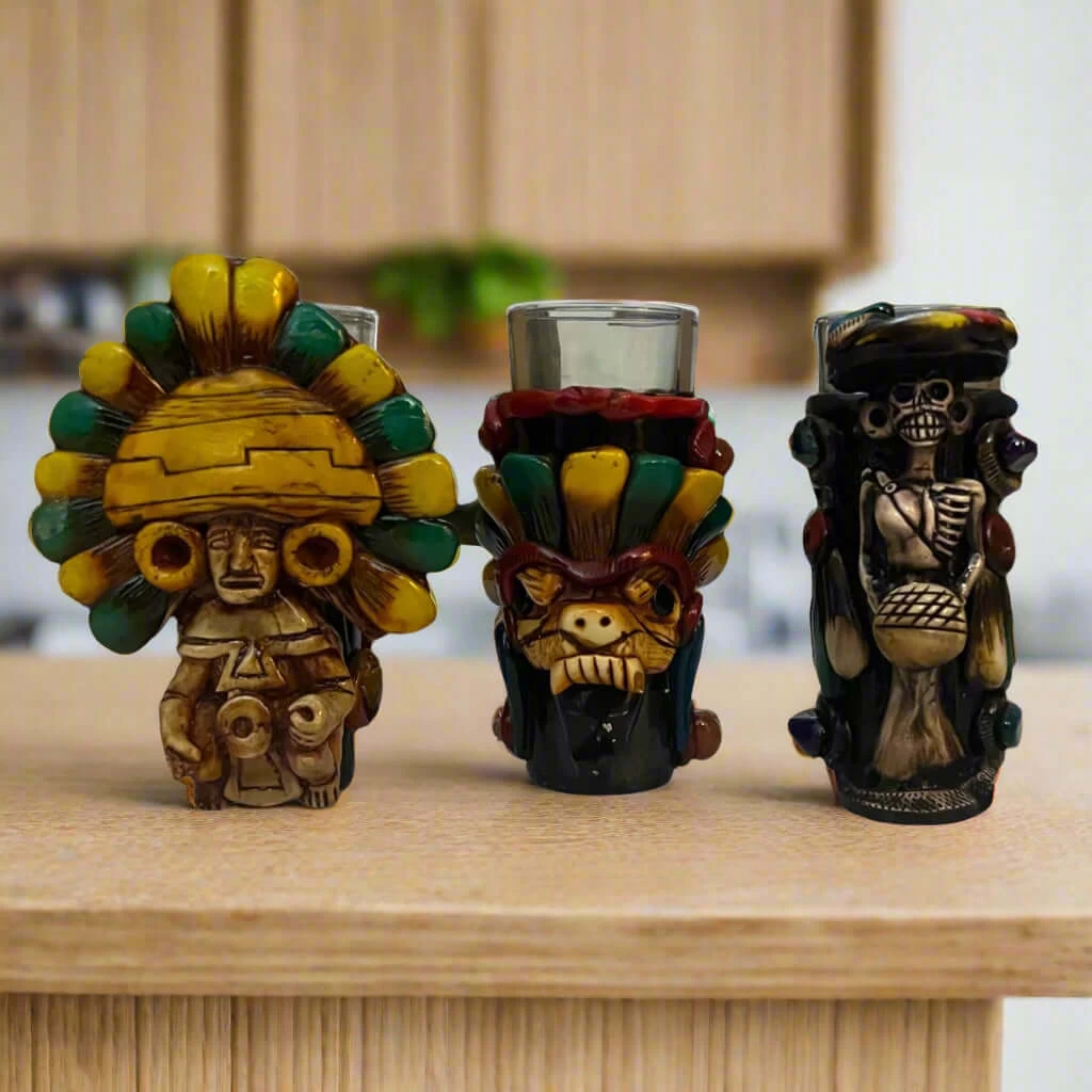 Handcrafted Mexican Shot Glass | Aztec Warrior Design 2 Handcrafted Mexican Shot Glass | Aztec Warrior Design - Image 2