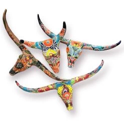 Talavera Longhorn Skull | Handmade Mexican Bull Wall Art -Pottery And Glassware il fullxfull.4986781407 eskp