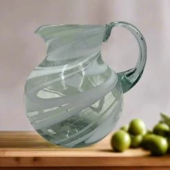 Mexican Hand-Blown Glass Pitcher | White Swirl 7 Mexican Hand-Blown Glass Pitcher | White Swirl -Pottery And Glassware il fullxfull.4986791243 ougz 18647809 bce7 46d3 af4b 914e2aa7e819