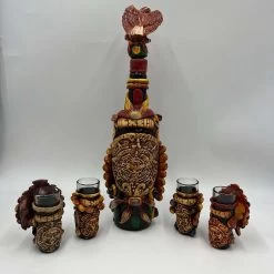 Aztec Warrior Tequila Set | Handmade Mexican Shot Glass & Decanter Set -Pottery And Glassware il fullxfull.4986803845 a7ce
