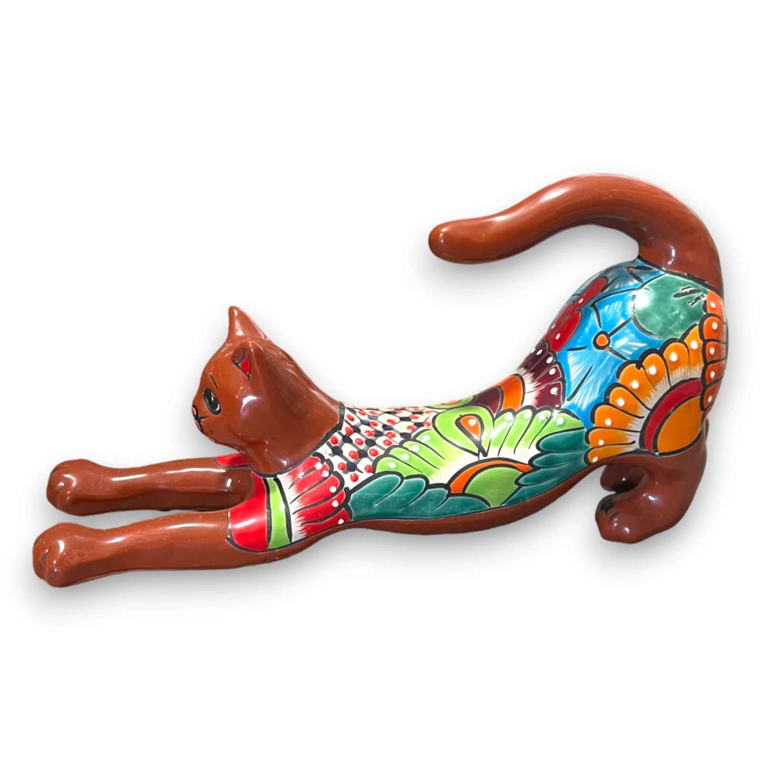 Talavera Stretching Cat Statue | Hand-Painted Mexican Folk Art 4 Talavera Stretching Cat Statue | Hand-Painted Mexican Folk Art - Image 4