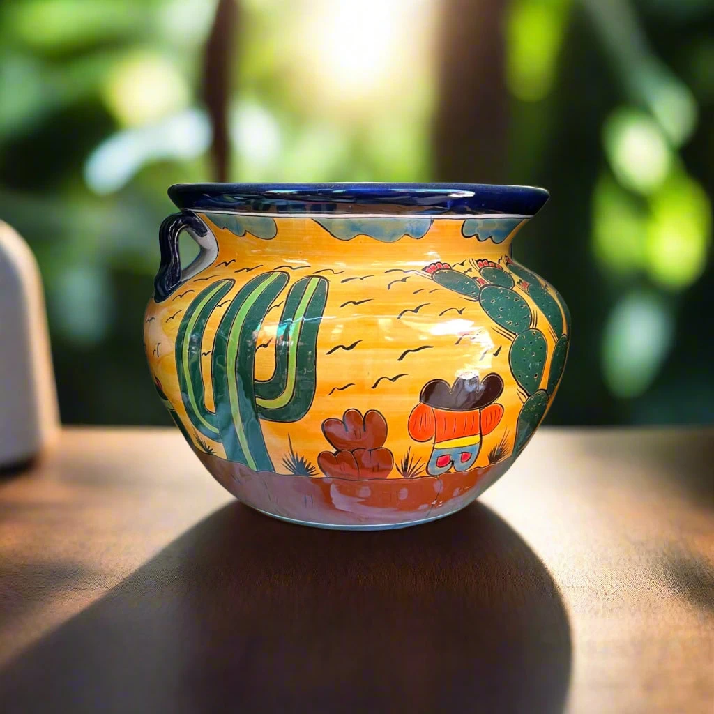 XL Talavera Flower Pot | Hand-Painted Desert Design Planter 2 XL Talavera Flower Pot | Hand-Painted Desert Design Planter - Image 2