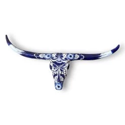 Talavera Longhorn Skull | Blue & White Mexican Wall Art -Pottery And Glassware il fullxfull.5099252153 3q6m
