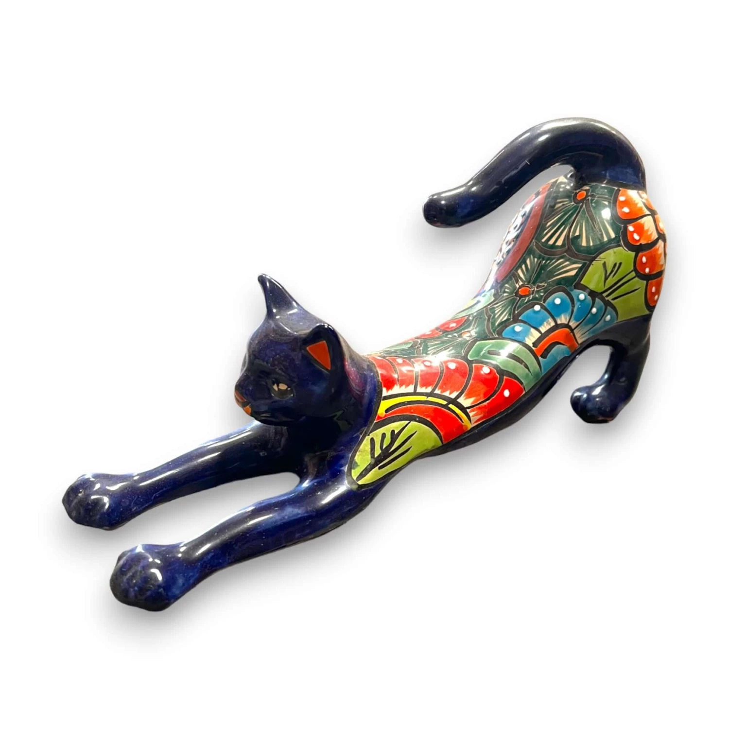 Talavera Stretching Cat Statue | Hand-Painted Mexican Folk Art 2 Talavera Stretching Cat Statue | Hand-Painted Mexican Folk Art - Image 2